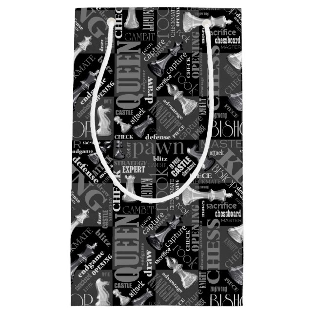 Chess Terms and Pieces Black and White ID784 Small Gift Bag (Front)