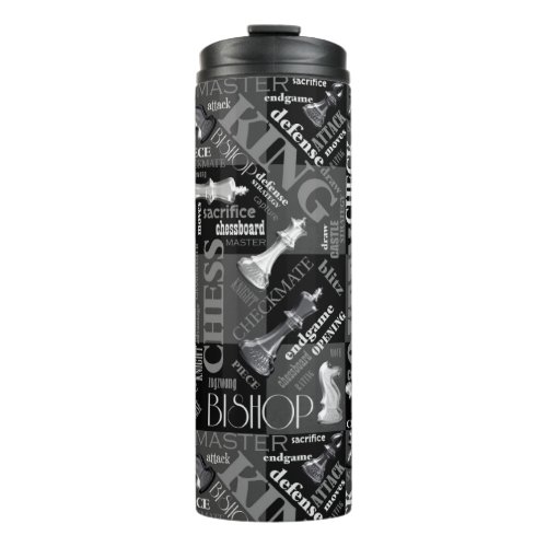 Chess Terms and Pieces Black and White ID784 Thermal Tumbler