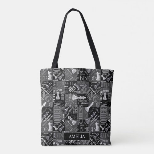 Chess Terms and Pieces Black and White ID784 Tote Bag
