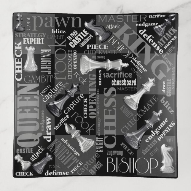 Chess Terms and Pieces Black and White ID784 Trinket Tray (Front)