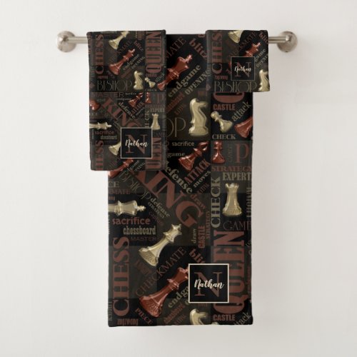 Chess Terms and Pieces Copper and Gold ID784 Bath Towel Set