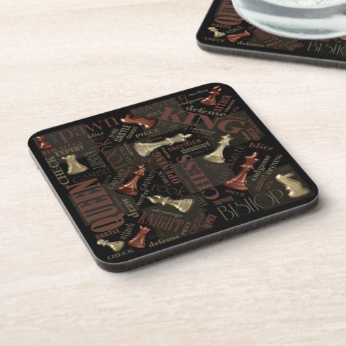 Chess Terms and Pieces Copper and Gold ID784 Beverage Coaster