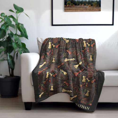 Chess Terms and Pieces Copper and Gold ID784 Fleece Blanket