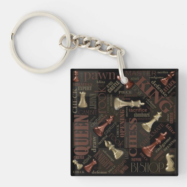 Chess Terms and Pieces Copper and Gold ID784 Keychain (Front)
