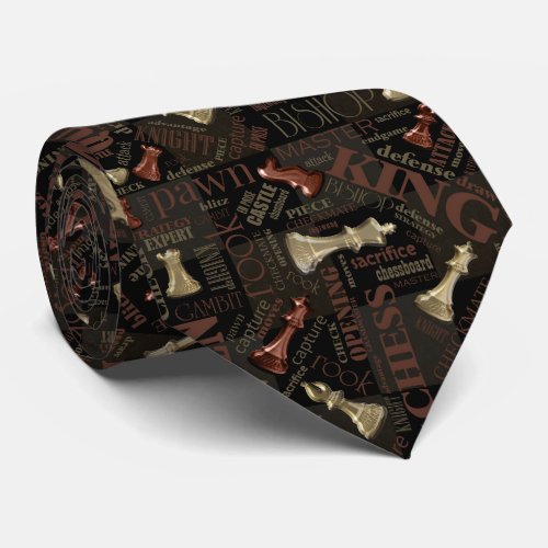 Chess Terms and Pieces Copper and Gold ID784 Neck Tie