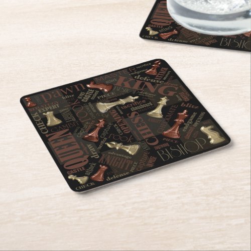 Chess Terms and Pieces Copper and Gold ID784 Square Paper Coaster
