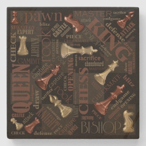 Chess Terms and Pieces Copper and Gold ID784 Stone Coaster