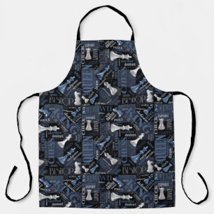 Chess Terms and Pieces Silver and Blue ID784 Apron
