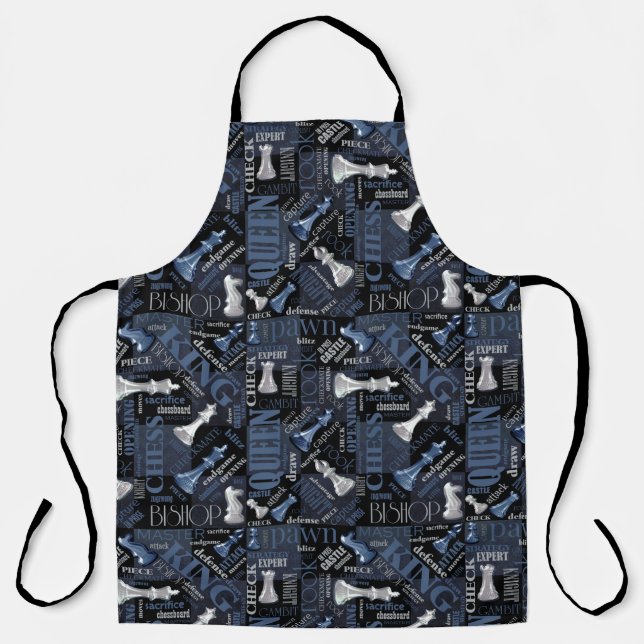 Chess Terms and Pieces Silver and Blue ID784 Apron (Front)