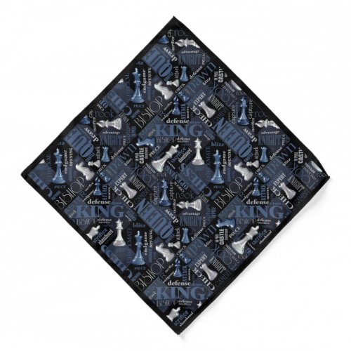 Chess Terms and Pieces Silver and Blue ID784 Bandana