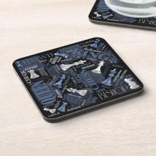 Chess Terms and Pieces Silver and Blue ID784 Beverage Coaster