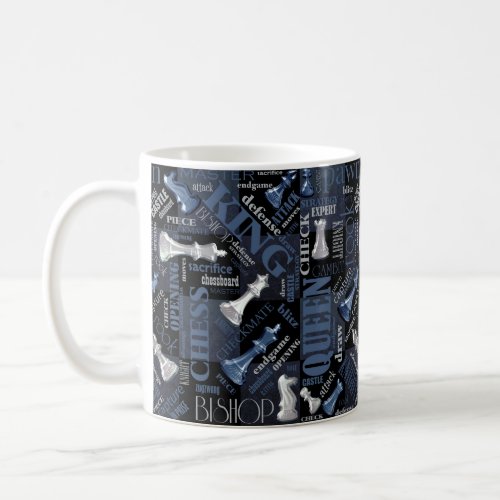 Chess Terms and Pieces Silver and Blue ID784 Coffee Mug