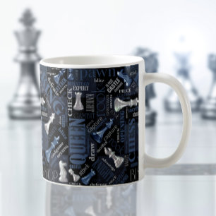 Chess Terms and Pieces Silver and Blue ID784 Coffee Mug