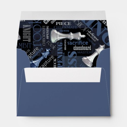 Chess Terms and Pieces Silver and Blue ID784 Envelope