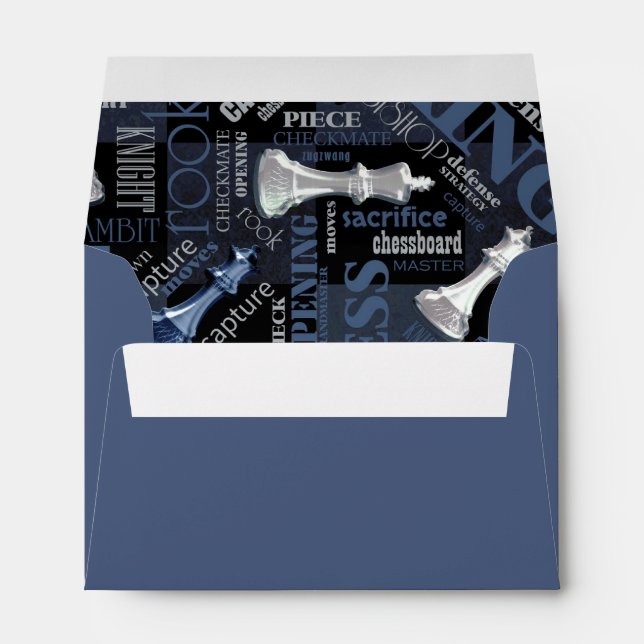 Chess Terms and Pieces Silver and Blue ID784 Envelope (Back (Bottom))
