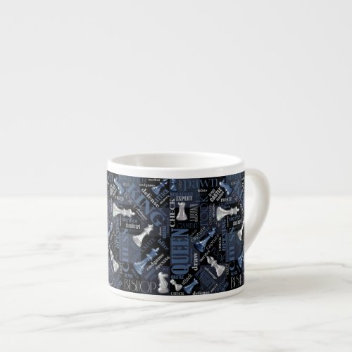 Chess Terms and Pieces Silver and Blue ID784 Espresso Cup