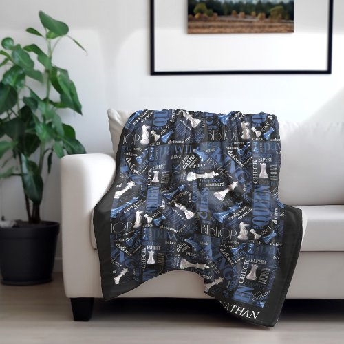 Chess Terms and Pieces Silver and Blue ID784 Fleece Blanket