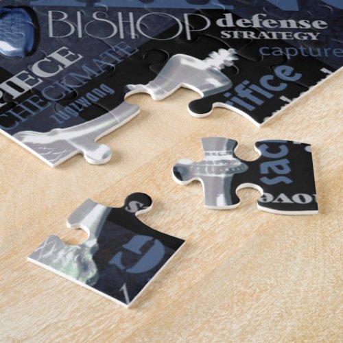 Chess Terms and Pieces Silver and Blue ID784 Jigsaw Puzzle