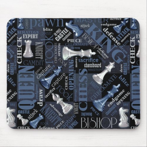 Chess Terms and Pieces Silver and Blue ID784 Mouse Pad