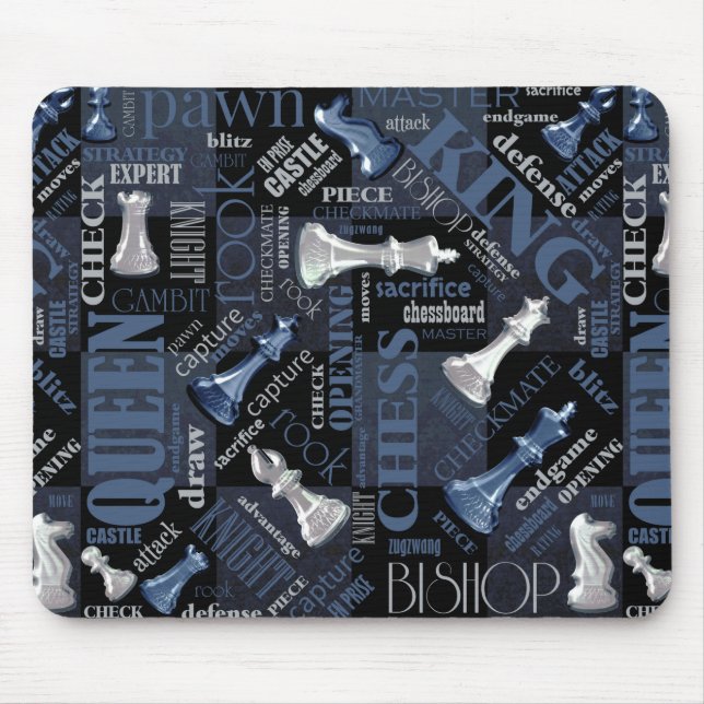 Chess Terms and Pieces Silver and Blue ID784 Mouse Pad (Front)