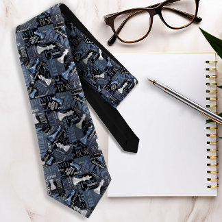 Chess Terms and Pieces Silver and Blue ID784 Neck Tie