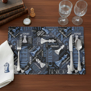 Chess Terms and Pieces Silver and Blue ID784 Placemat