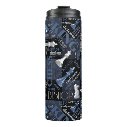 Chess Terms and Pieces Silver and Blue ID784 Thermal Tumbler