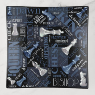Chess Terms and Pieces Silver and Blue ID784 Trinket Tray