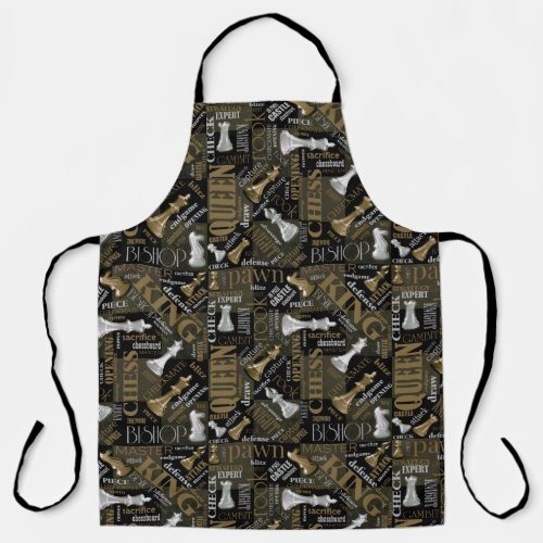 Chess Terms and Pieces Silver and Gold ID784 Apron