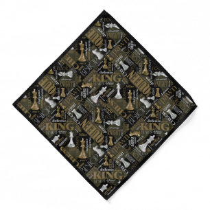 Chess Terms and Pieces Silver and Gold ID784 Bandana