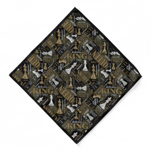 Chess Terms and Pieces Silver and Gold ID784 Bandana