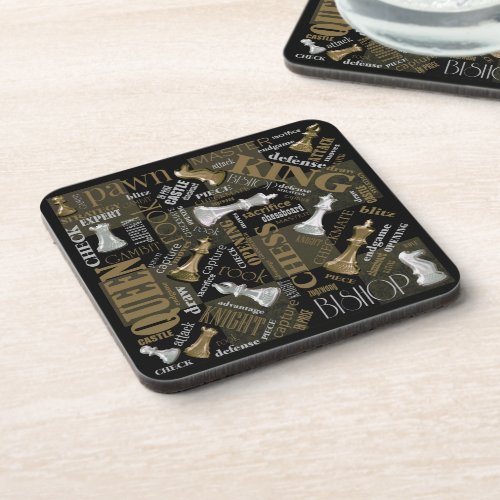 Chess Terms and Pieces Silver and Gold ID784 Beverage Coaster