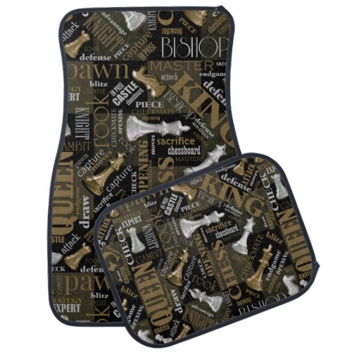 Chess Terms and Pieces Silver and Gold ID784 Car Floor Mat