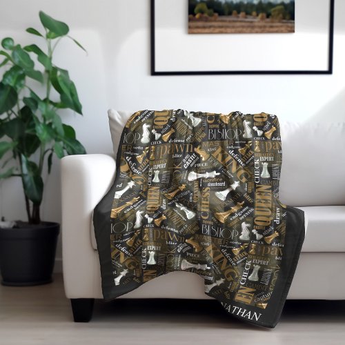 Chess Terms and Pieces Silver and Gold ID784 Fleece Blanket