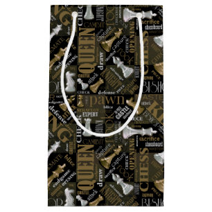 Chess Terms and Pieces Silver and Gold ID784 Small Gift Bag
