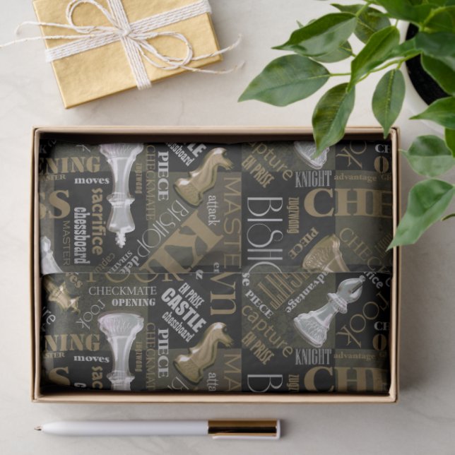 Chess Terms and Pieces Silver and Gold ID784 Tissue Paper (Gift)