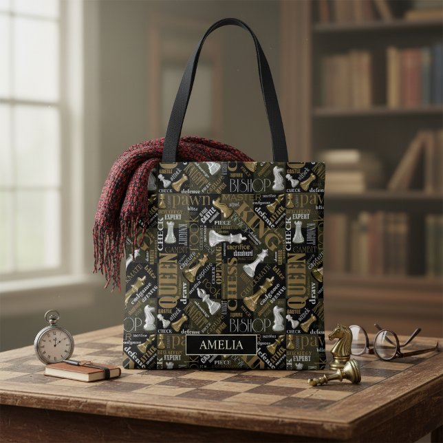 Chess Terms and Pieces Silver and Gold ID784 Tote Bag (Creator Uploaded)