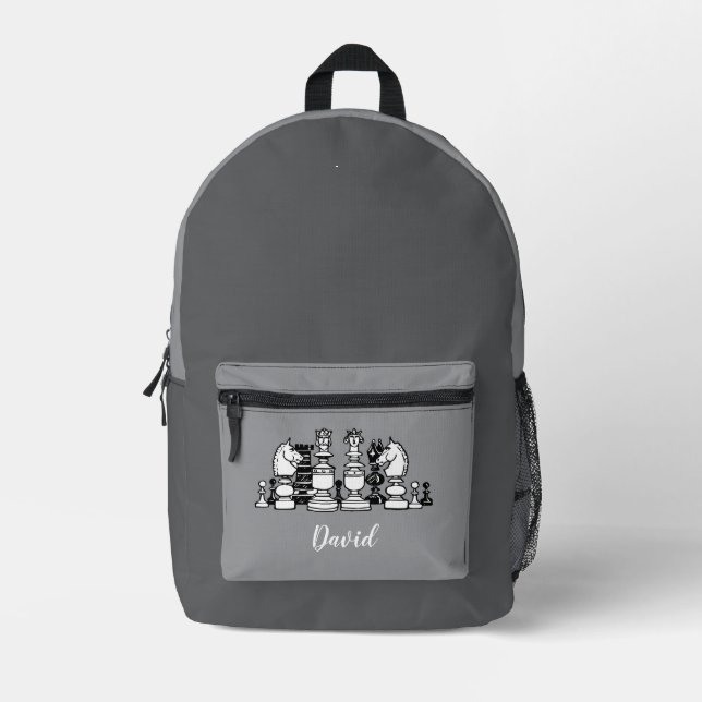 Chess Themed Personalized Gray Backpack Men (Front)