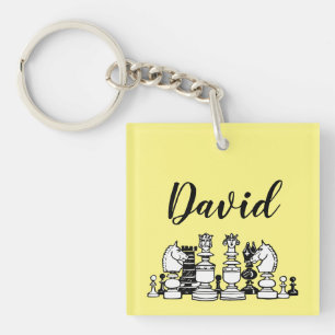Chess Themed Personalized Square Keychain