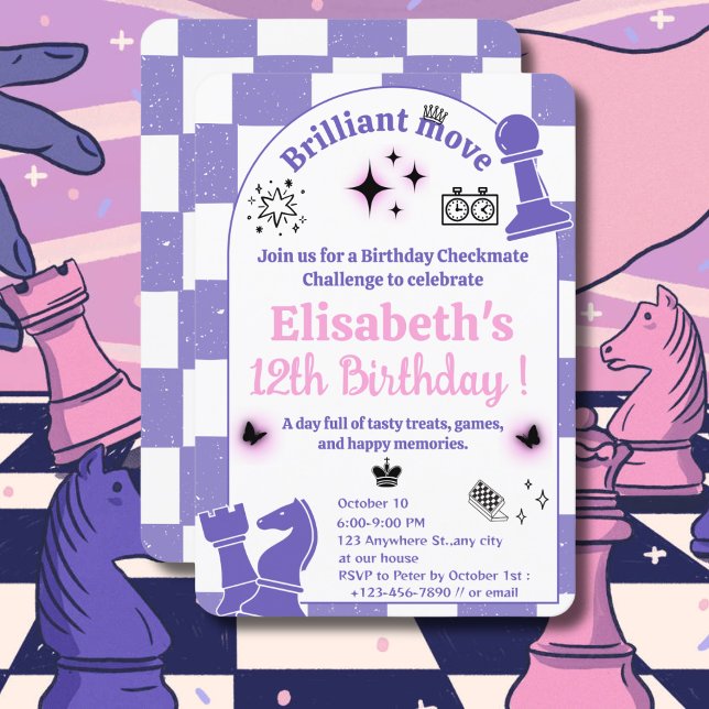 Chess Tournament Birthday Party For Girls Theme 3 Invitation (Creator Uploaded)