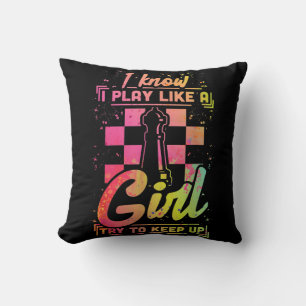 Chess Women Queen Chessfield Team Play Like A Girl Throw Pillow