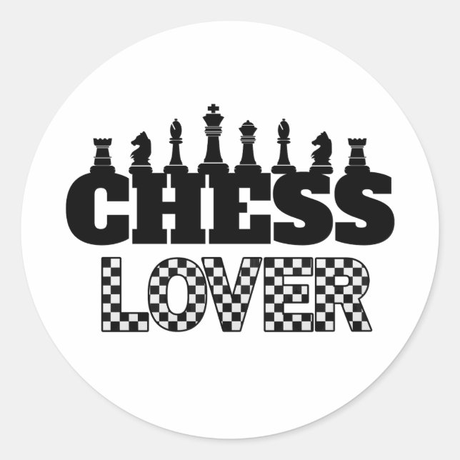 Chess Word Black Pieces Lover Board Pattern Design Classic Round Sticker (Front)