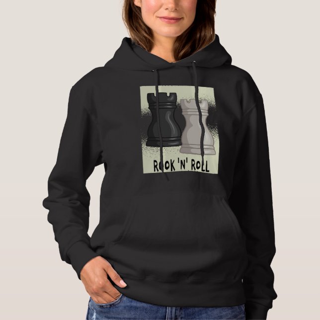 Chess word game Rook and Roll with chess piece roo Hoodie (Front)