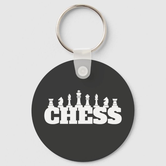 Chess Word White Pieces Strategy Game Elegant Keychain (Front)