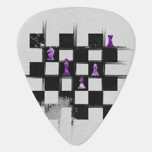 Chessboard and Amethyst  Chess Pieces composition Guitar Pick