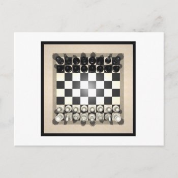 Chessboard And Chess Pieces: Postcard by spiritswitchboard at Zazzle