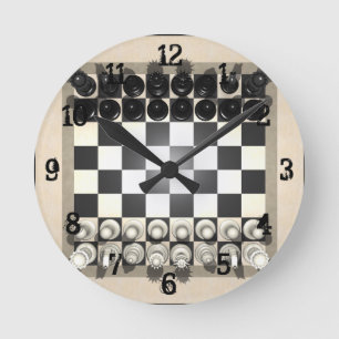 Chessboard and Chess Pieces: Wall Clock