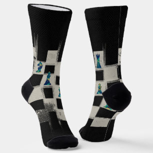 Chessboard and Marble Chess Pieces composition Socks