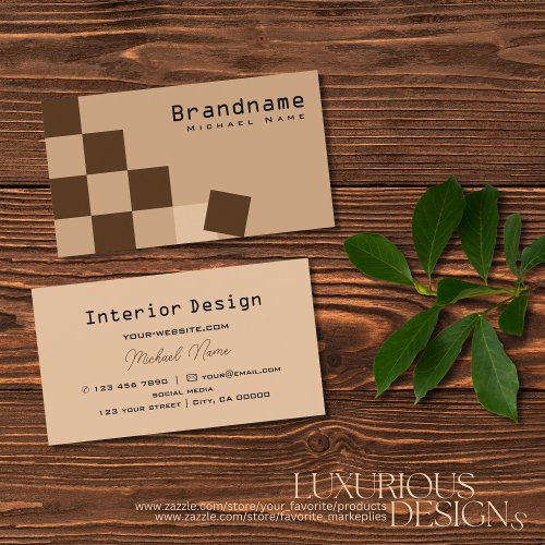 Chessboard Beige and Brown Modern Pattern Stylish Business Card