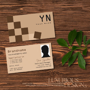 Chessboard Beige and Brown with Monogram & Photo Business Card